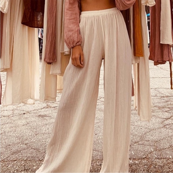 Savannah Morrow Pants - Savannah Morrow Flow 100% Cotton White Wide-Leg Gauze Flowy Pant XS/S NWOT